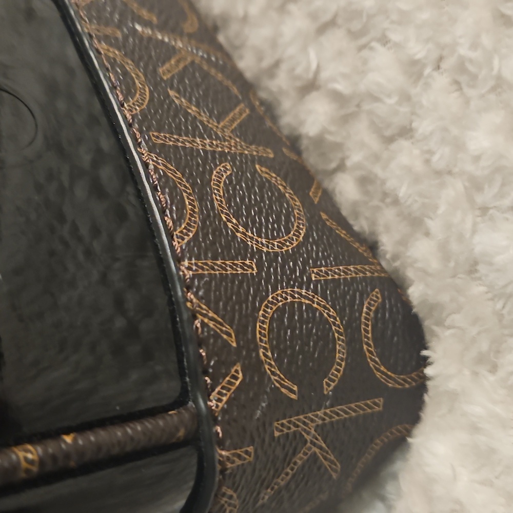 Calvin Klein Glossy Patent Leather Brand Monogram Brown Sachel - Picture 16 of 16